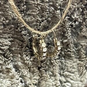 Vintage Mini Glam Gold Tone Rhinestone Jeweled Hoop Earrings